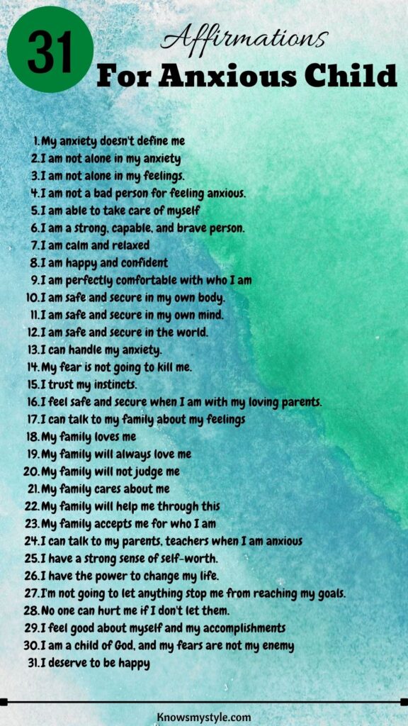 Affirmations for anxious child